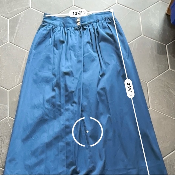 VTG 70s 80s Retro Blue Button Front Cotton Midi Maxi Skirt - Picture 5 of 10